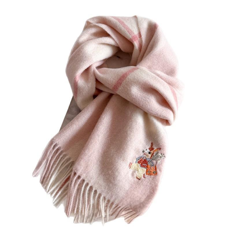 New Year's pony simple three-dimensional embroidery couple's thickened scarf men's and women's pure plaid scarf gifts