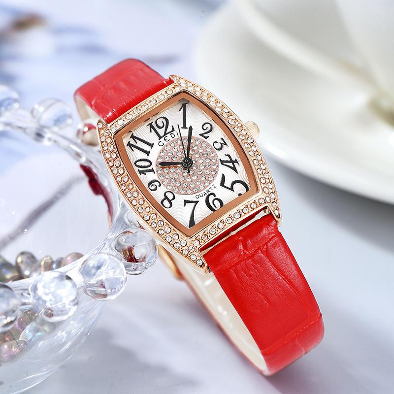Retro Wine Barrel Women'S Watch Light Luxury Diamond-Encrusted High-End Belt Watch Women'S Waterproof Quartz Watch