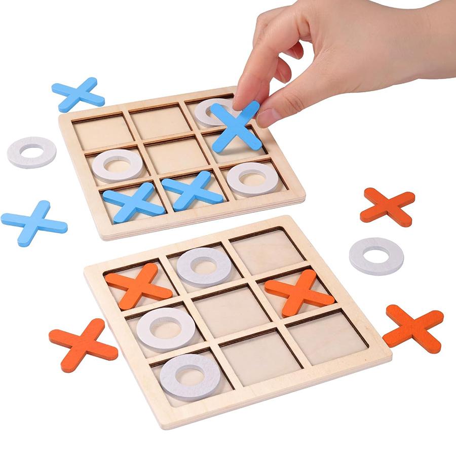 Tic Tac Toe Game Classic XOXO Board Game Family Fun Travel Toys Strategy Toys Perfect for Birthday Gifts Wooden 3x3 Grid JXB