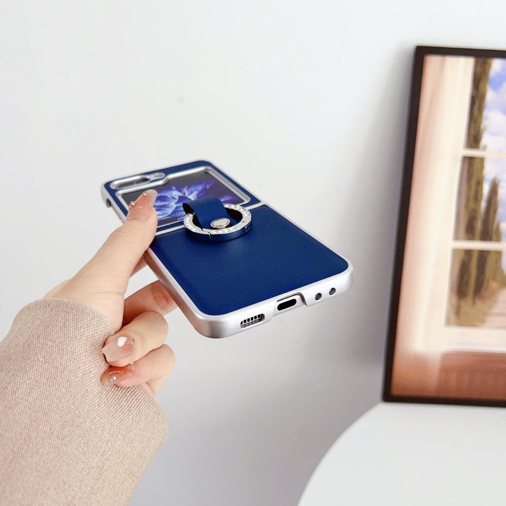 Samsung Z Flip 7 Metalllack Morandi Lederstruktur Ring Schutzhülle