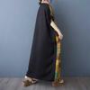 Women's Yellow Flower Spliced Black Long Dress Retro Robe