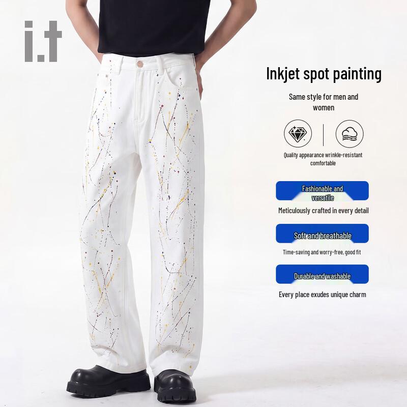 CHOCOOLATE i.t Unisex Paint Splatter Loose Straight Jeans 29