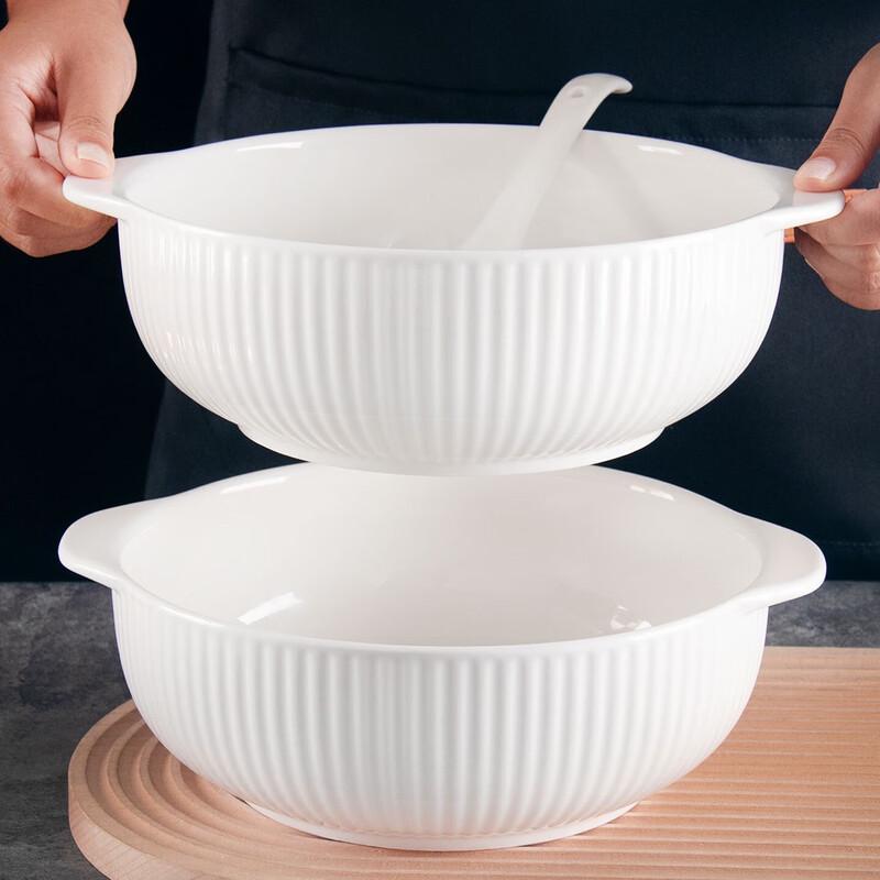 Zhicheng Jiamei White Vertical Stripe Ceramic Soup Bowl