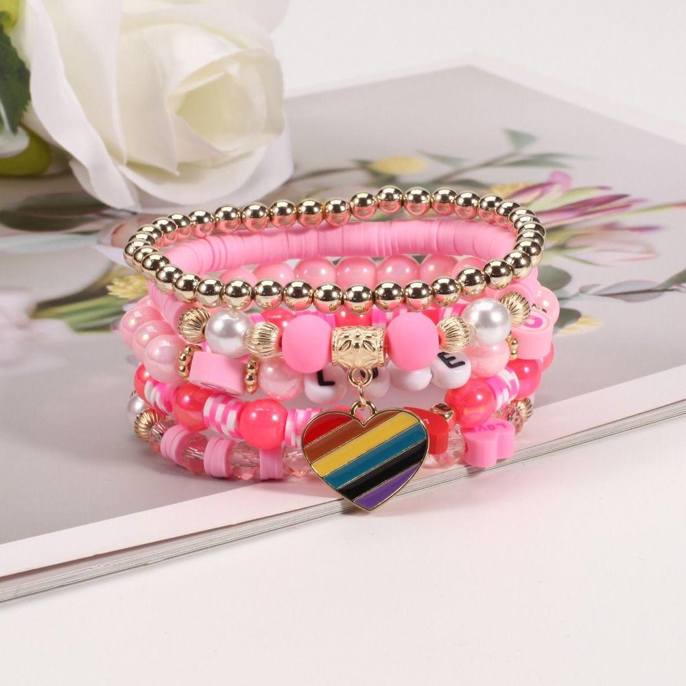 5pcs/set DIY Romantic LOVE Pendant Acrylic Beads Colorful Stone Wristband Bracelet  Hand Decoration