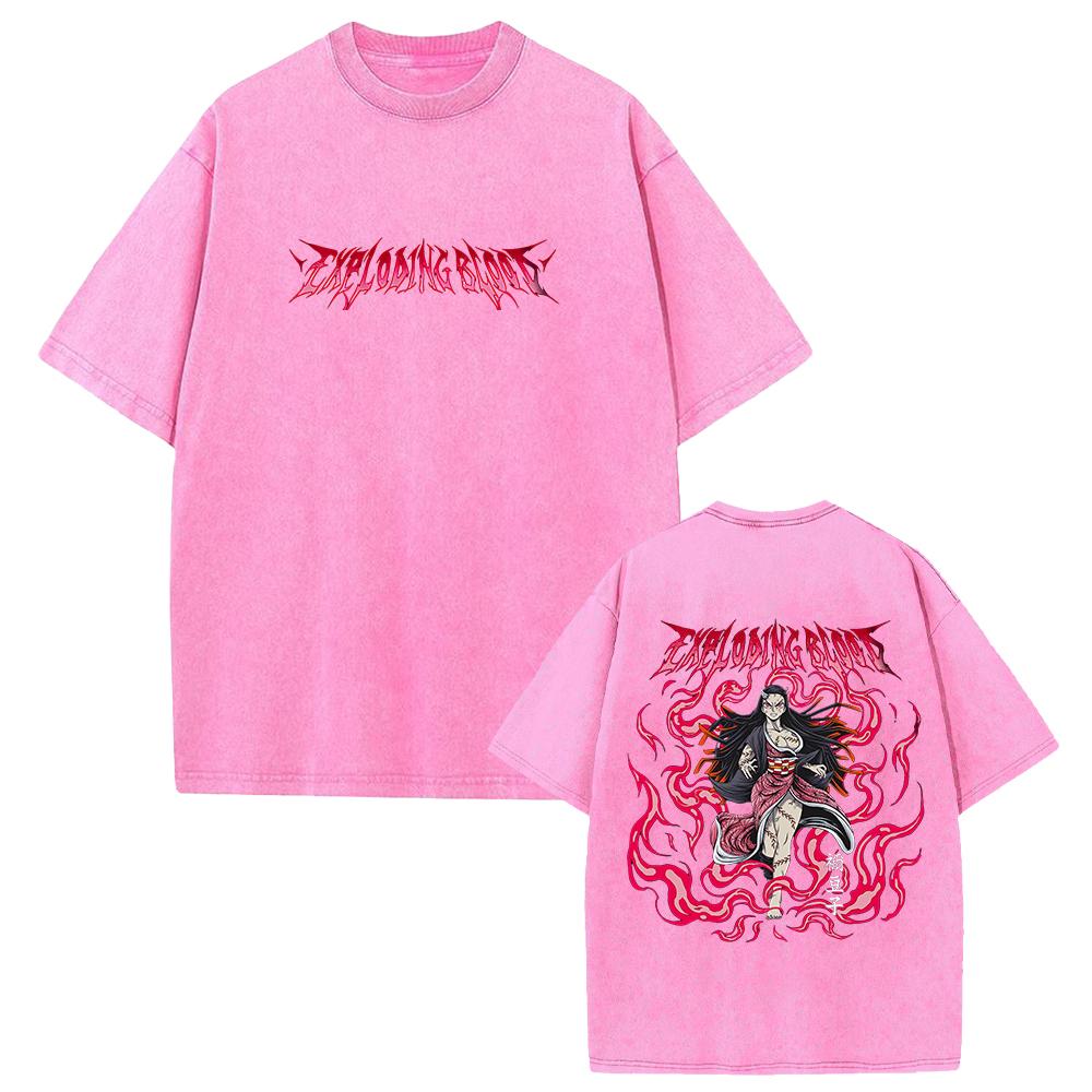 Nezuko Demon Slayer Graphic T-shirt for Men Clothing Anime Short Sleeve Tee Tops Y2k Washed Cotton Oversized T Shirt