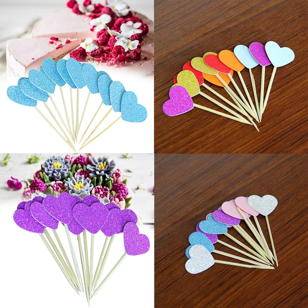 30pcs Bamboo Heart Bead Fruit Cocktail Picks Sticks Toothpick Decorations