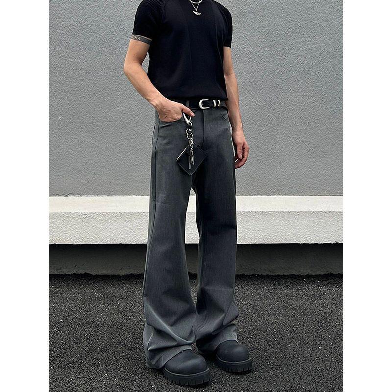 Blaexit American-Style Cleanfit Curved-Leg Flared Trousers for Men, Straight-Leg Drape Minimalist Old Money Vibe Pants
