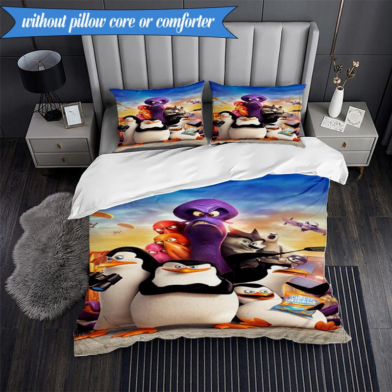 Penguins dventure 3pcs K-pop music group Bedding set,Ideal for Bedroom, Dormitory,Including Duvet Cover And 2pcs Pillowcases,Fan gifts