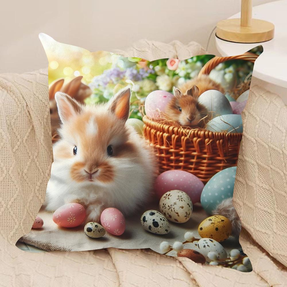 Little Lamb Easter Cushion Cover Silky Short Plush Invisible Zipper Dustproof Sofa Pillow Case For Home Decor