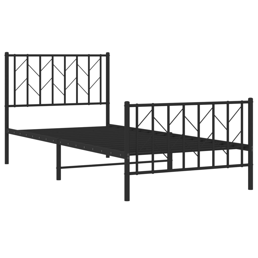 Metal Bed Frame with Headboard and Footboard Black 90x190 cm