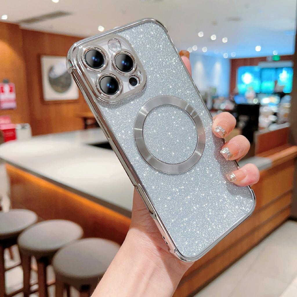 For iPhone 16 Pro Max Case Electroplating Glitter TPU Clear Phone Cover Compatible with MagSafe