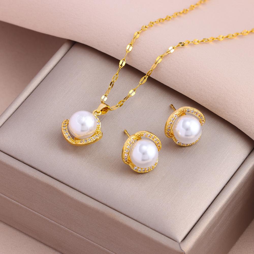 New Fashion Gold Plated Necklaces Earrings Sets For Women Female Trendy Party Jewelry Girls Daily Wear Neck Chain Earrings