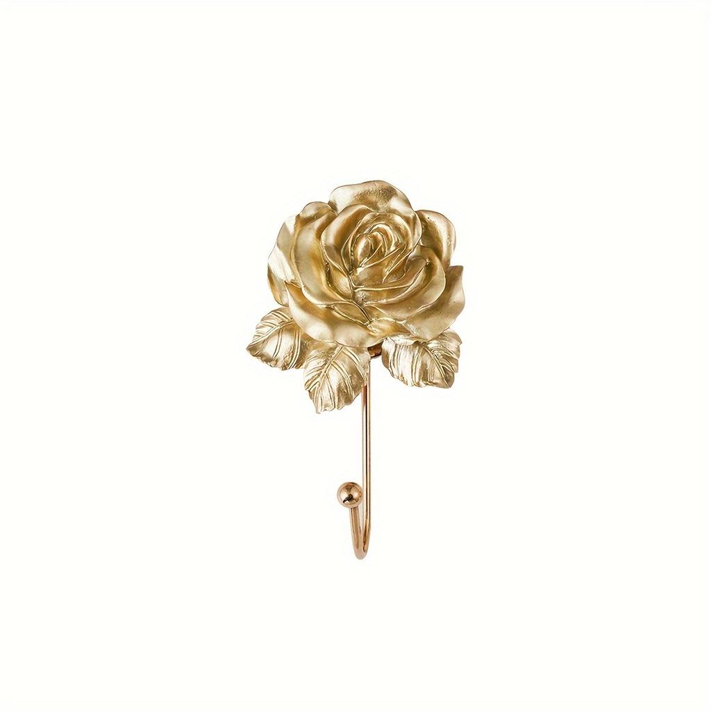 1 Colgador de Resina Dorada con Forma de Rosa, Soporte Floral para Guardar Toallas, Colgadores Decorativos de Pared para Interiores