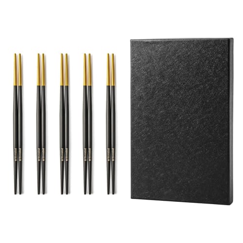 

Hive Mind Chopsticks, Set of 5, 21.8cm Stainless Steel, Non-Slip, Gift, Present, Celebration (Black Gold)