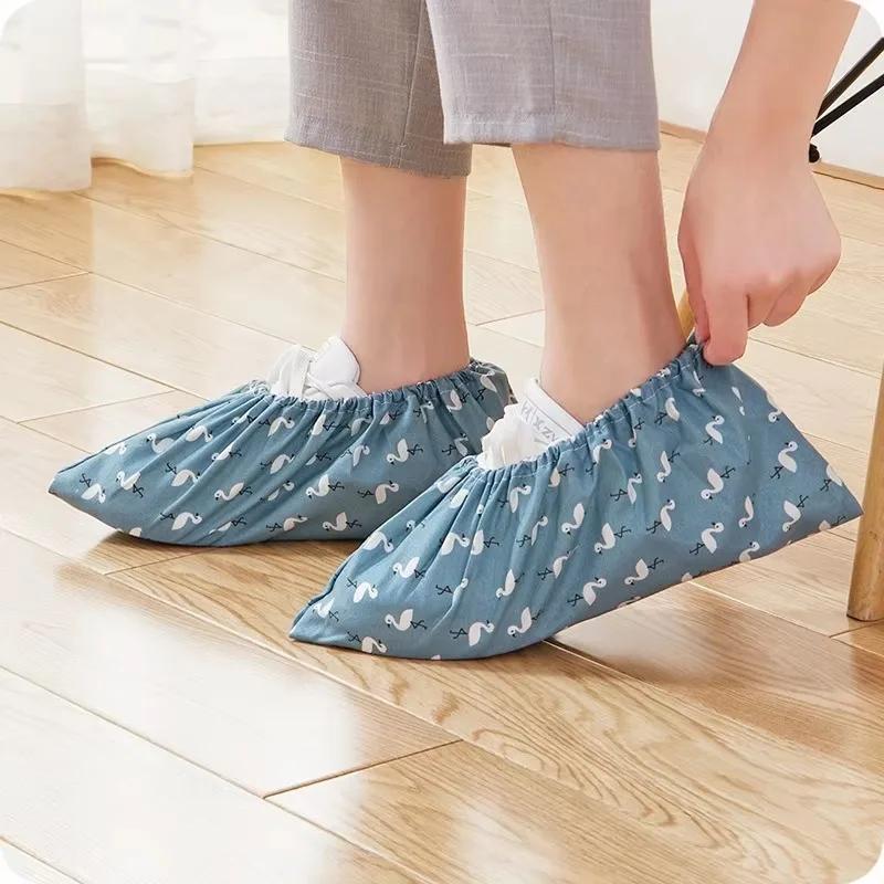 New 1 Pair Home Washable Elastic Adult Dustproof Cloth Shoe Covers Indoor Use Student Computer Rooms Cafes Fabric Foot Covers