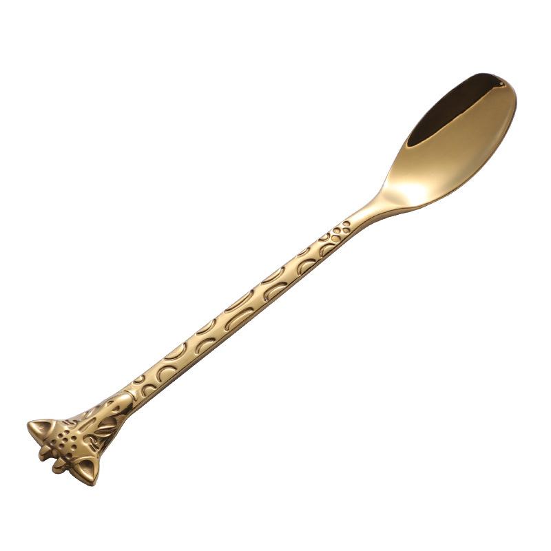 304 stainless steel dessert spoon fork stirring spoon creative cartoon giraffe cake ice cream coffee spoon fork