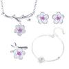 925 Silver Jewelry Sets Romantic Cherry Blossoms Flower Necklace+Earrings+Ring+Bracelet For Women