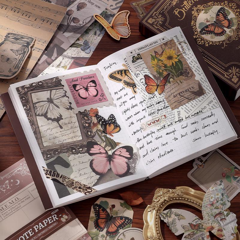Cross-Border Artistic Butterfly Journal Gift Box with Girly Retro Heart Collage Design