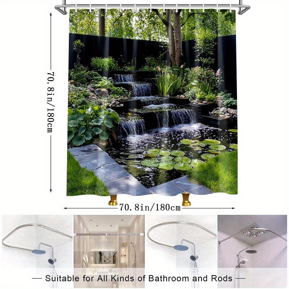 1 Pezzo Tenda da Doccia Cascata Naturale Paesaggio Stagno Panoramico con Vegetazione Arredo Bagno Tessuto in Poliestere Con 12 Ganci
