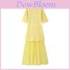 Elegant Polyester Spliced Short Sleeve Dress For Women With Round Neck For Spring