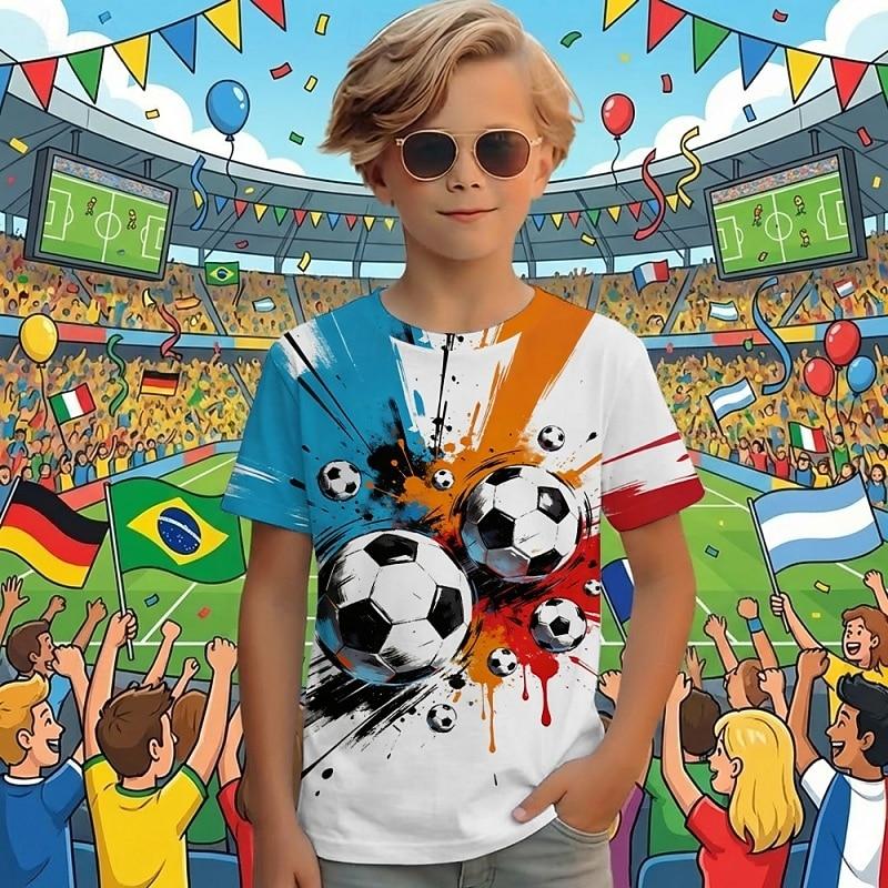 Мальчишеская 3D Графическая Футболка с Изображением Футбола Футболка с Коротким Рукавом 3D Печать Летняя Весенняя Спортивная 110cm