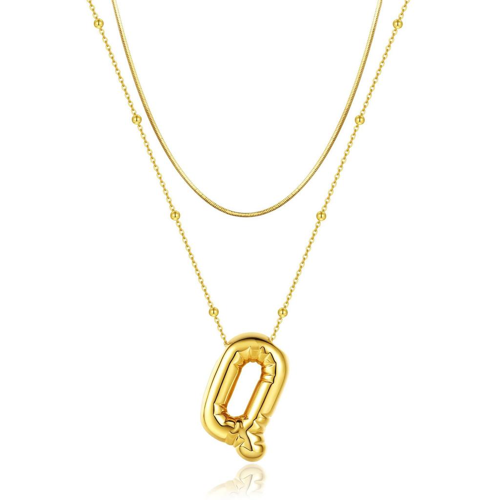 14K Double Round Snake Bone Chain Bead Chain Biscuit Balloon Letter Neck Chain Bubble Letter Foam Letter Necklace