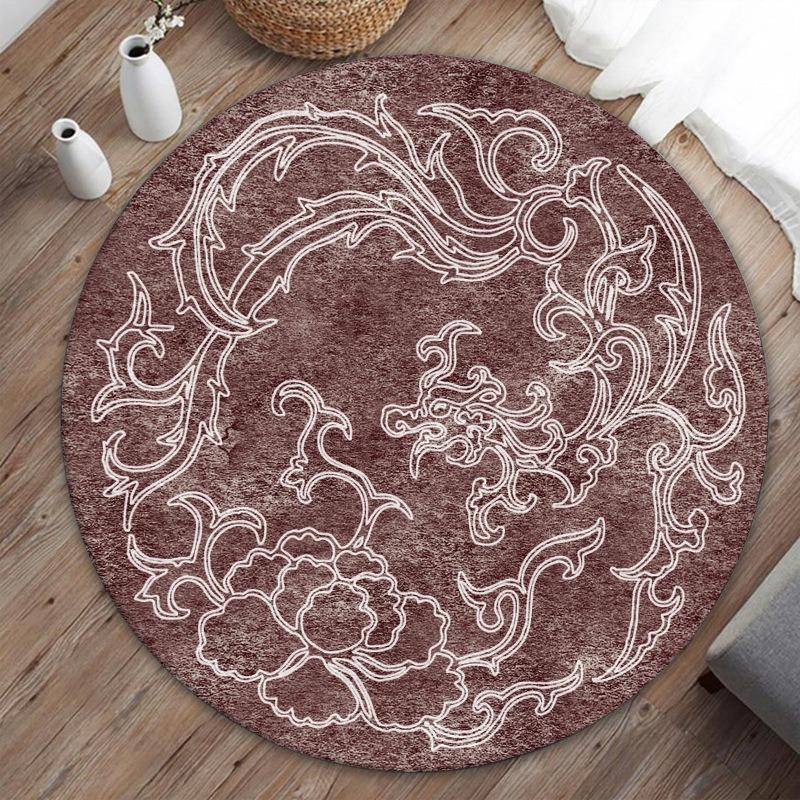 Round Area Rug Creative Mandala Geometric Floral Print Carpet Soft Non Slip Floor Mat For Living Room Bedroom Home Decor