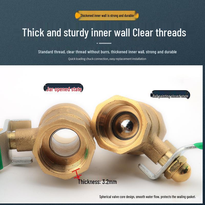 Thickened Copper Ball Valve 1/4" 3/8" 1/2" Double Male Thread, Pagoda Pneumatic Air Pump Bleed Valve