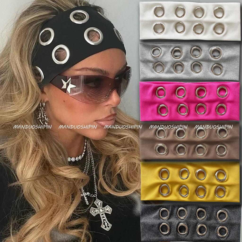 Anello Metallo Punk Ampia Fascia per Capelli - Elastica Stile Rock Retro