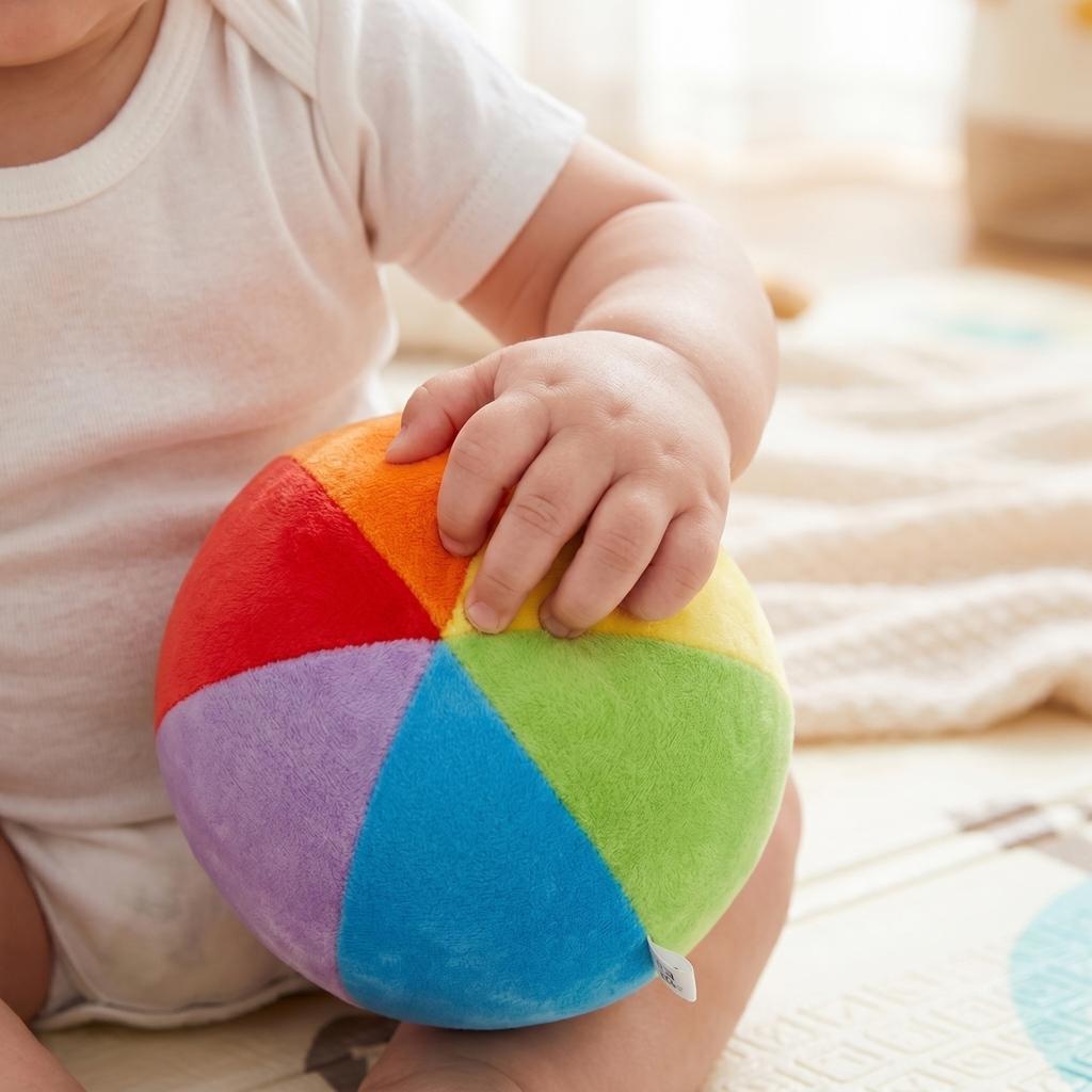 Soft Plush Rattle Ball Baby Handheld Sensory Toy with Bell Inside for Early Development and Hand Eye Coordination