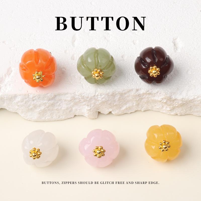 5pcs Color Resin Pumpkin Bead Buttons Chinese Cheongsam Hanfu Tang Style Buttons Cotton And Linen Shirt Cardigan Gold Nail Buttons