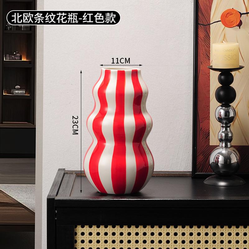 Ceramic Stripes Vase Flower Arrangement Chinese Retro Decoration Porcelain Bottle Flower Vase Home Decoration Accessories
