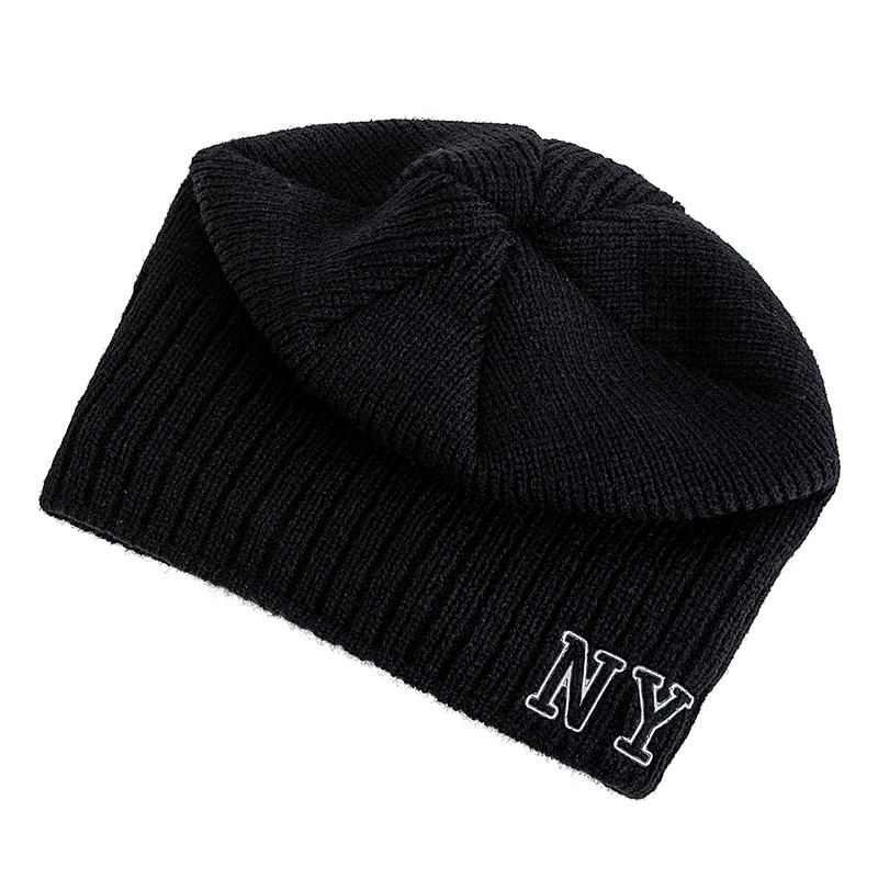 New Style Unisex Autumn/Winter Hats Plush Fur Lined Men Women Warm Beanie Cap Casual NY Printing Winter Ski Knitted Hats