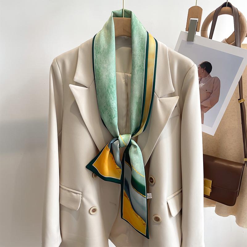 Women Silk Feel Printed Design Scarf Shawl Fashion Luxury Long Narrow Small Silk Scarves Ladies Headband Headscarve bags wrap