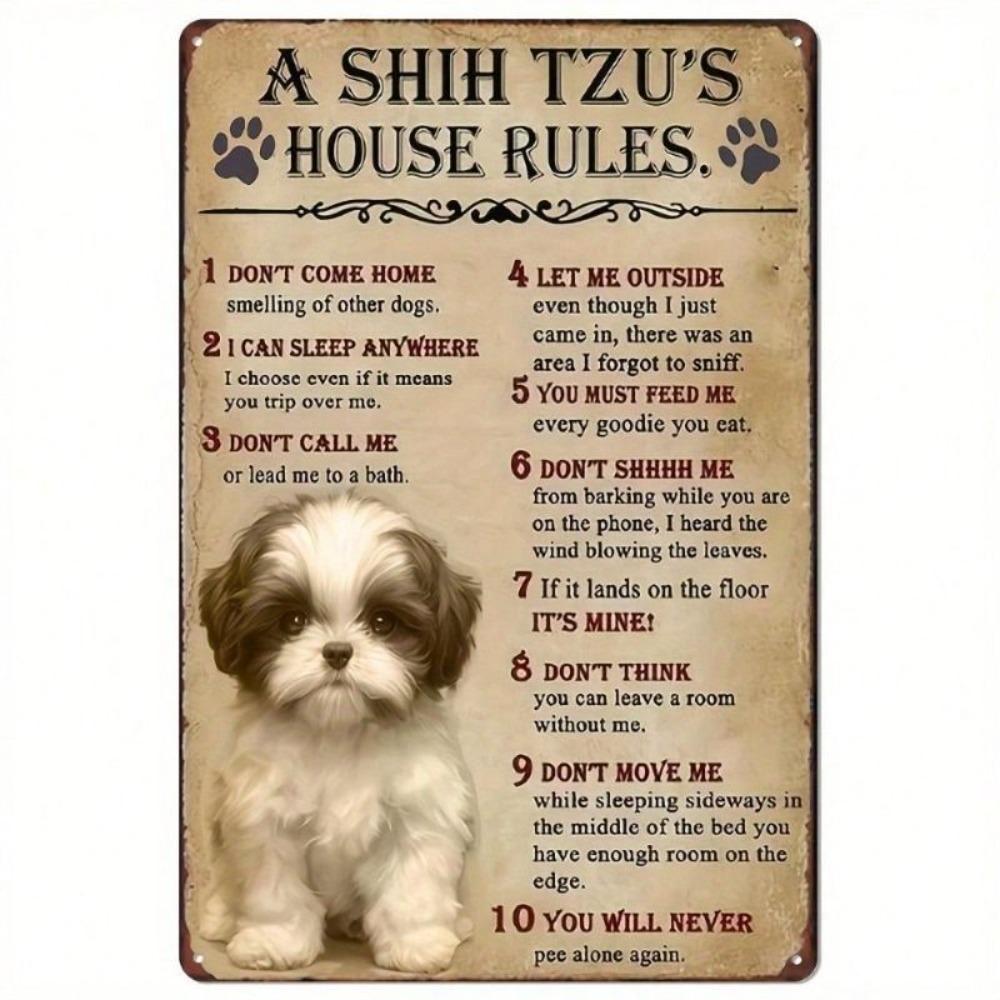 Metal Wall Art Dog Rules Shih Tzu Poster Gift for Dog Owners