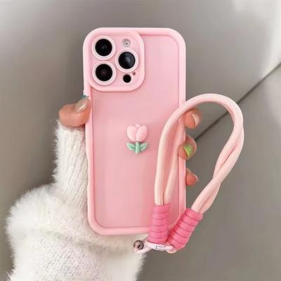 3D Cute Tulip Flower Lanyard Rope Phone Case For iPhone 17 16 15 14 13 12 11 Pro Max 16E X XS XR 7 8 Plus Silicone Soft Cover