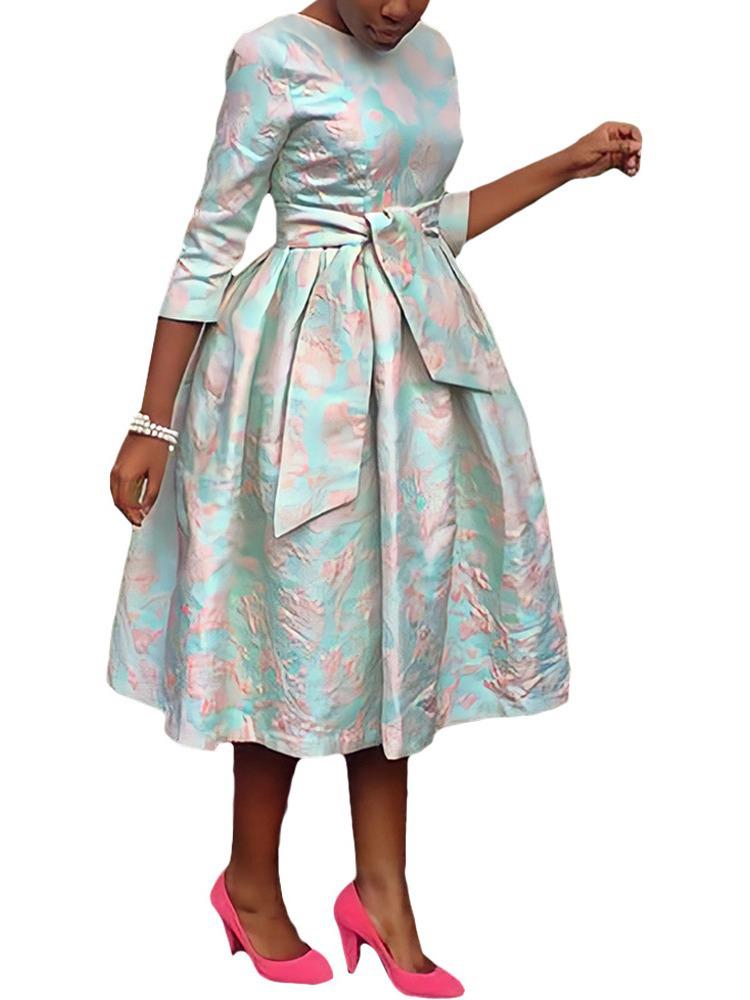 BN0011 Neues rundhalsiges Jacquard-Schwingkleid für europäische und amerikanische Frauen