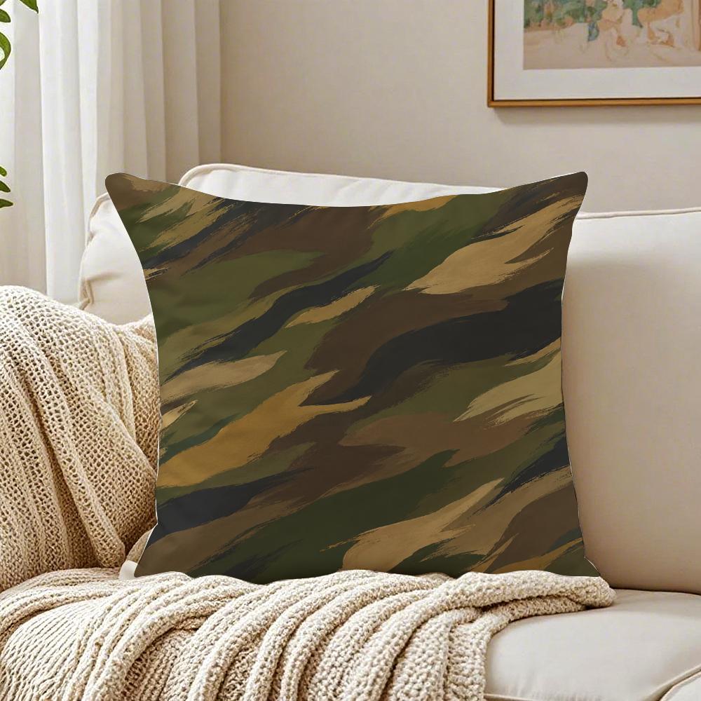 Colorful Camo Green Cushion Cover Double-Sided Plush Sofa Cushion Covers Organic Breathable Invisible Zipper