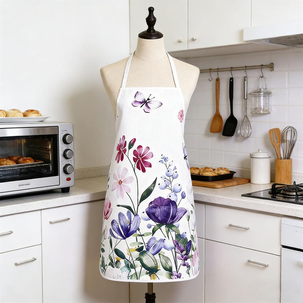Set Of 6 Aprons With Floral And Butterfly Prints, Made Of Polyester, Suitable For Kitchen Cooking And As A Protective Garment
