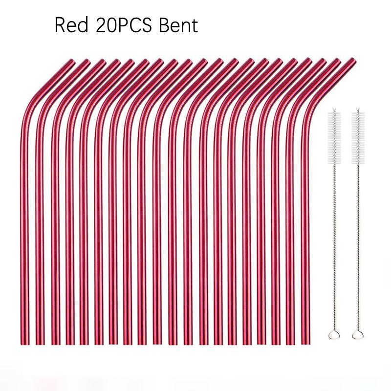 6*215mm 10 Colors Eco-friendly Reusable Metal Straws Set 304 Stainless Steel Drinking Straw Cocktail Party Favor Bar Accessory