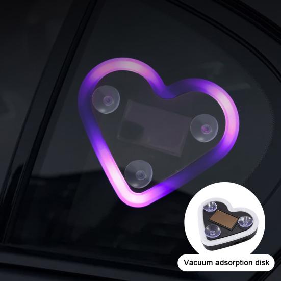 Solar Heart LED Car Light Wireless Decorative Lamp for Triangle & Rear Window Suction Cup Mount Romantic Atmosphere Night Light Auto Accessory