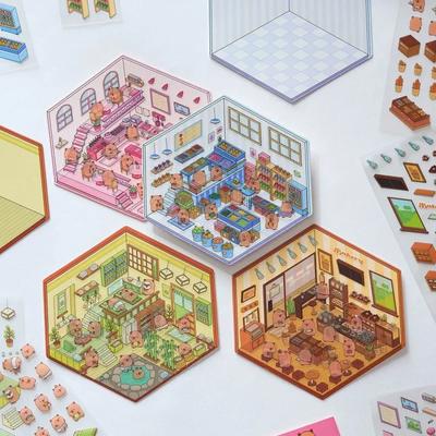 1-10 Ensembles Autocollants 3D Dessin Animé Diorama pour Journal Scrapbooking Rouge Xiaohongshu Bricolage Artisanat ASMR Relaxation Miniature Maison Scène