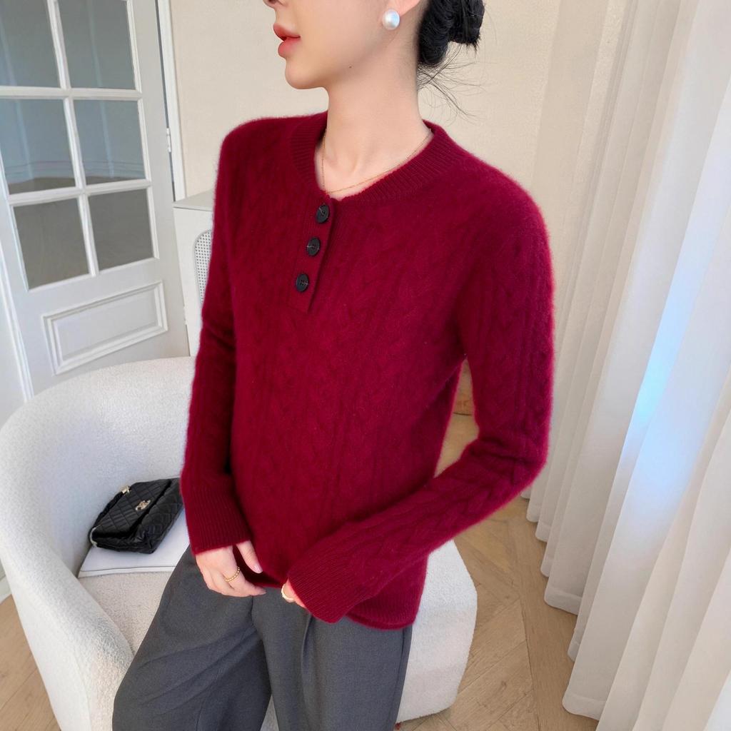 Women's Solid Color Cashmere Cable Knit Pullover Sweater - Round Neck, Thick, Warm Base Layer