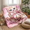 Cute Kitten with Big Bow Blanket Personalized Name Flannel Blanket Soft Cozy Plush Throw for Sofa Bed Lightweight Home Decor
