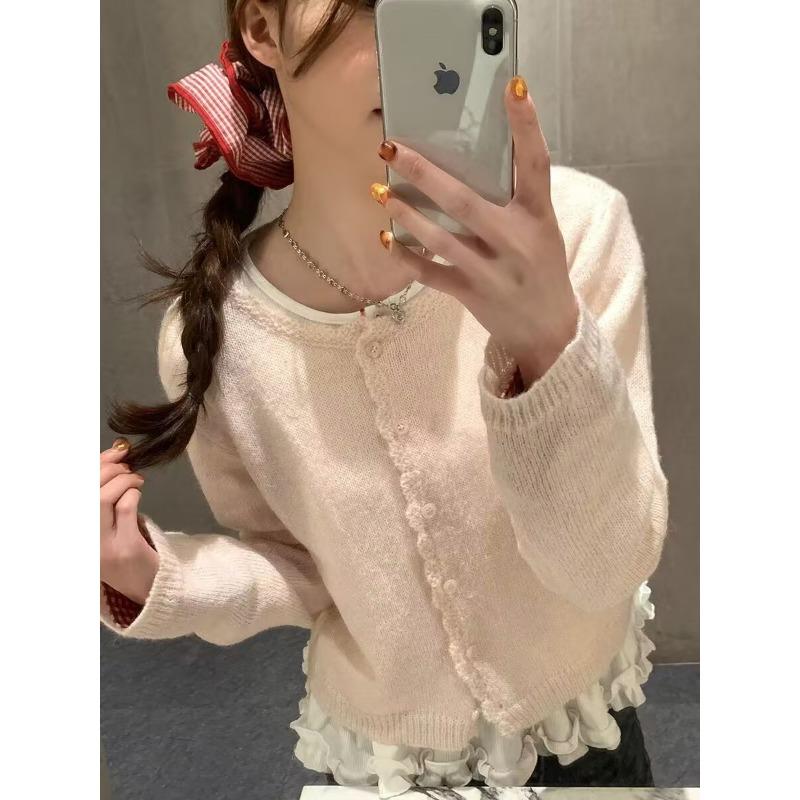 

Весенний милый универсальный и тонкий нежный тонкий вязаный кардиган однобортный мягкий восковой свитер куртка женская One size розовый