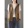 Women S Casual Linen Blend Hooded Sleeveless Zip Up Vest