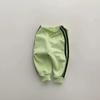 Korean-Style Unisex Baby Sweatshirt and Pants Set - Solid Color with Webbing Stripe Patchwork for Autumn and Spring.