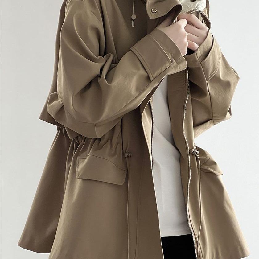 Trendy Casual Loose Women's Windbreaker Jacket Mid-Length Versatile Waist-Cinching Lightweight Fashionable Outerwear