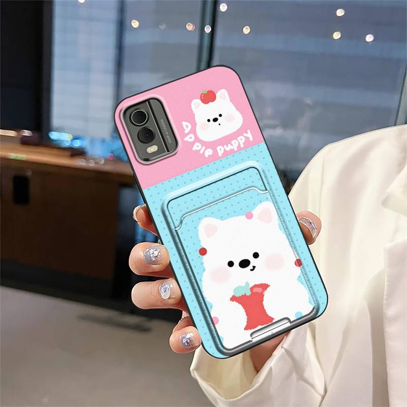 Cute Cover Phone Case For Nokia C32 Soft Case Card Slot Card Sleeve Back Cover Silicone Card Bag Anti-dust Graffiti TPU