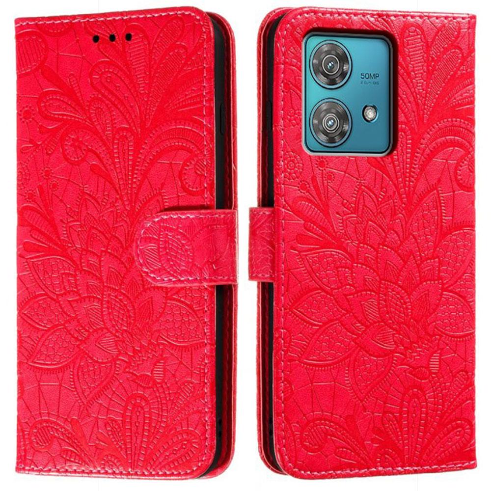 For Motorola Edge 40 Neo 5G Case Lace Flowers PU Leather Flip Wallet Phone Cover